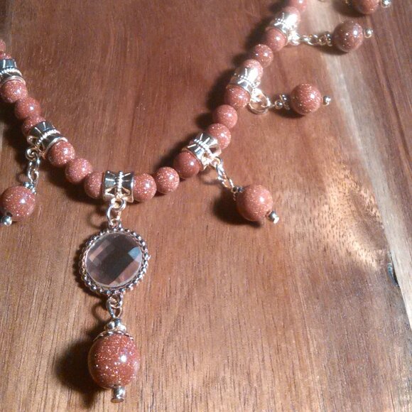 Gold Sandstone and Peach Glass Necklace - Picture 6 of 13